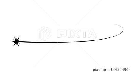 Falling star shape. Comet trail icon. Abstract shooting star. Cosmos asteroid tail. Comet tail. Design element. Flying meteor silhouette. Vector illustration isolated on white background Falling star shape. Comet trail icon. Abstract shooting star. Cosmos asteroid tail. Comet tail. Design element. Flying meteor silhouette. Vector illustration isolated on white background 124393903