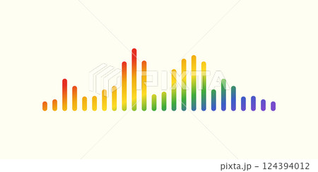Audio wave. Multicolored rainbow icon sound song. EQ. Podcast wave. Symbols on isolated background. Voice message. Vector illustration. 124394012