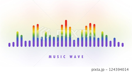 Audio wave. Multicolored rainbow icon sound song. EQ. Podcast wave. Symbols on isolated background. Voice message. Vector illustration. Audio wave. Multicolored rainbow icon sound song. EQ. Podcast wave. Symbols on isolated background. Voice message. Vector illustration. 124394014