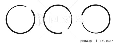 Collection hand drawn round shape. Sketch of circular doodles with a marker. Set of circular frames. Vector illustration on a isolation white background. 124394087