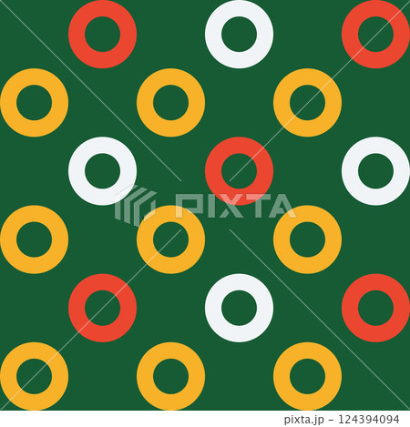 Colorful seamless abstract geometric background with circles for Happy New Year and Christmas. Trendy, minimalist vector pattern featuring a circular grid and polka dots for holiday prints. Colorful seamless abstract geometric background with circles for Happy New Year and Christmas. Trendy, minimalist vector pattern featuring a circular grid and polka dots for holiday prints. 124394094