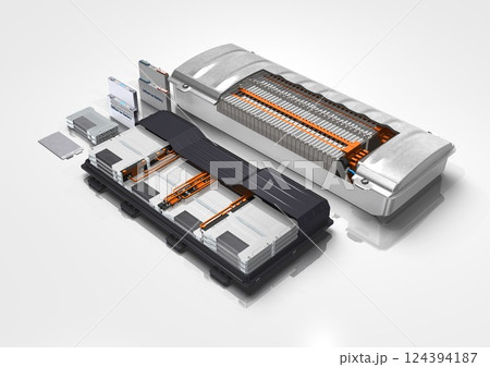 カーバッテリー　バッテリーセル　バッテリーパック　バッテリーモジュール(3DCGイメージ) 124394187