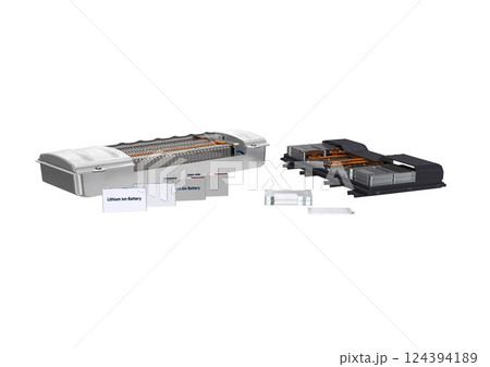 カーバッテリー　バッテリーセル　バッテリーパック　バッテリーモジュール(3DCGイメージ)白バック 124394189