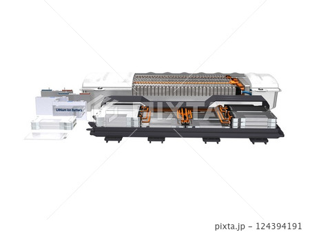 カーバッテリー　バッテリーセル　バッテリーパック　バッテリーモジュール(3DCGイメージ)白バック 124394191
