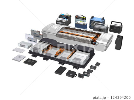 ポータブル電源 全固体電池 電動自転車、モバイル、車、カメラ、バッテリー(3DCGイメージ)白バック ポータブル電源 全固体電池 電動自転車、モバイル、車、カメラ、バッテリー(3DCGイメージ)白バック 124394200