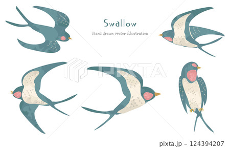 水彩で描いた燕のイラスト素材セット 124394207