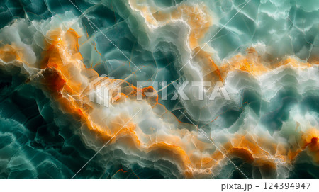 Elegant greenish marble texture with flowing patterns and natural variations. Generative AI 124394947