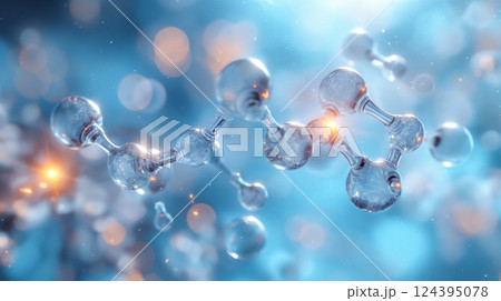 Molecular structure representing water in a scientific illustration. Generative AI Molecular structure representing water in a scientific illustration. Generative AI 124395078
