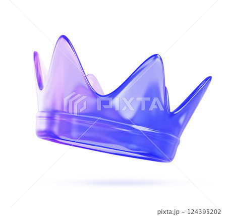3d crystal crown for king or queen render icon. Glass holographic crowning headwear for monarch. Royal monarchy, medieval emperor coronation symbol, isolated gradient imperial sign. 3D illustration 124395202
