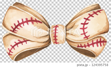 Watercolor coquette illustration of motherhood and sports featuring baseball and soft bow style. Watercolor coquette illustration of motherhood and sports featuring baseball and soft bow style. 124395758
