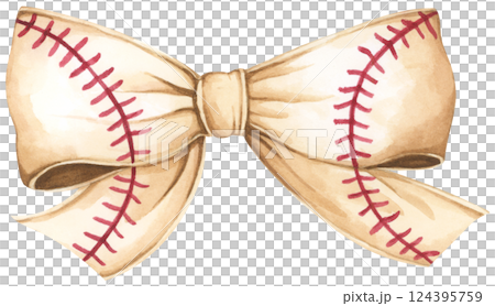 Watercolor coquette illustration of motherhood and sports featuring baseball and soft bow style. 124395759