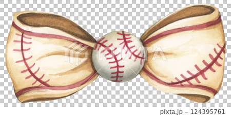 Watercolor coquette illustration of motherhood and sports featuring baseball and soft bow style. Watercolor coquette illustration of motherhood and sports featuring baseball and soft bow style. 124395761