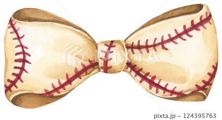 Watercolor coquette illustration of motherhood and sports featuring baseball and soft bow style. 124395763