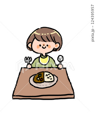カレーを食べる子ども 124395957