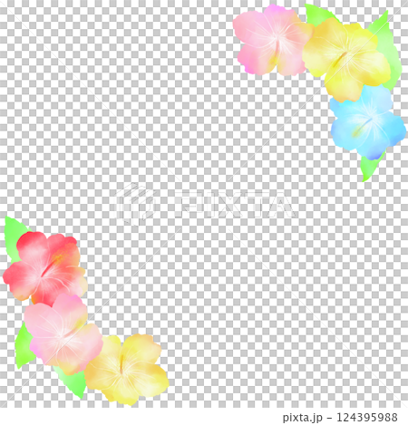 カラフルなハイビスカスの可愛いフレーム。水彩風のイラスト。 124395988