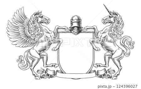 Crest Unicorn Pegasus Coat Of Arms Heraldic Shield 124396027