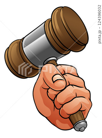 Auctioneer Judge Hand Holding Wooden Hammer Gavel Auctioneer Judge Hand Holding Wooden Hammer Gavel 124396032