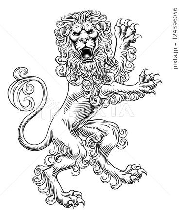 Heraldic Coat of Arms Crest Rearing Heraldry Lion Heraldic Coat of Arms Crest Rearing Heraldry Lion 124396056