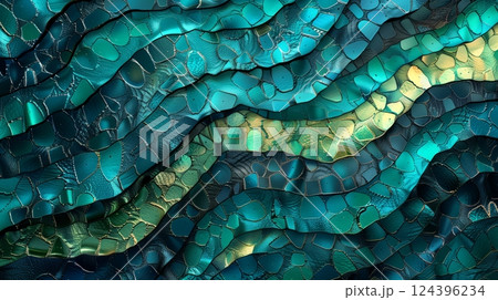 Abstract textured background in turquoise, green, and black, with dynamic non-repeating patterns. 124396234