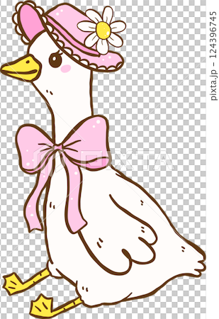 Cute Goose Coquette Cartoon Hand Drawn 124396745