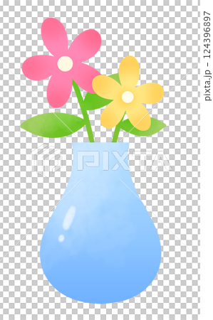 ピンク色と黄色の花と花瓶のイラスト 124396897