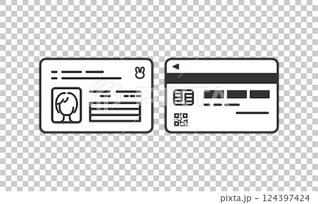 用於身份驗證的 My Number 卡正面和背面的向量圖示集（線條畫、單色） 124397424