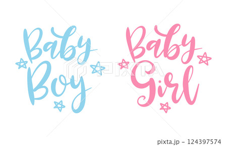 Baby gender reveal boy and girl with star decoration Baby gender reveal boy and girl with star decoration 124397574