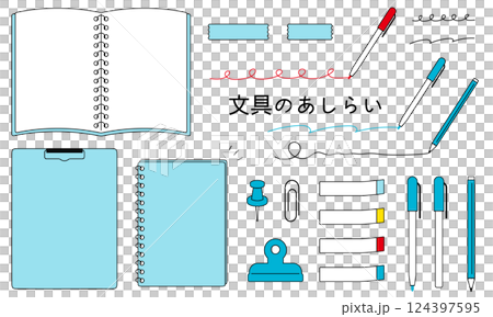 文具裝飾。筆記的框架。商業或學校裝飾套裝。筆記本及文具套裝。 文具裝飾。筆記的框架。商業或學校裝飾套裝。筆記本及文具套裝。 124397595