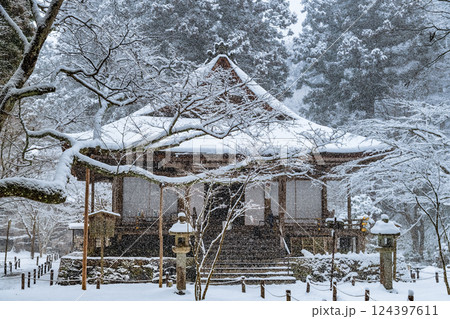 京都大原 雪の三千院 往生極楽院 京都大原 雪の三千院 往生極楽院 124397611