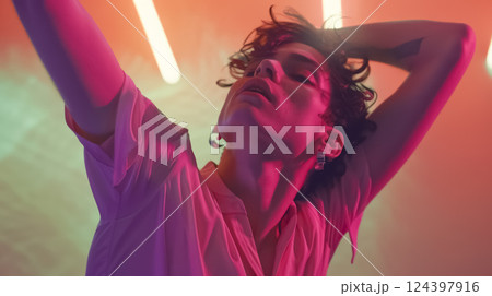 feminine queer man with androgynous body, non binary person self-expression concept, glamour homosexual guy portrait feminine queer man with androgynous body, non binary person self-expression concept, glamour homosexual guy portrait 124397916