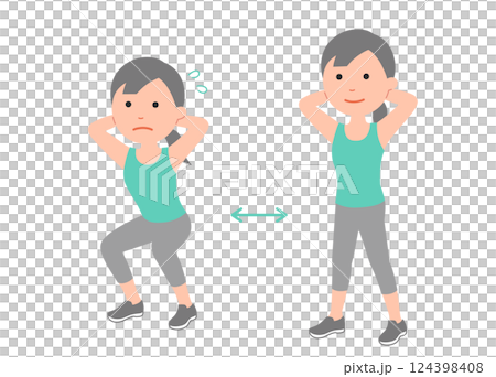 若い女性のスクワットのポーズ　セット 124398408