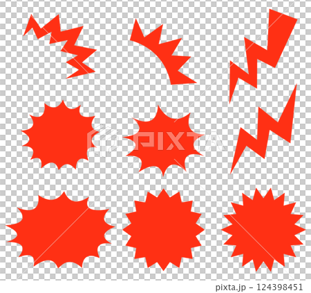 Set of 9 jagged and lightning bolt red highlight icons Set of 9 jagged and lightning bolt red highlight icons 124398451