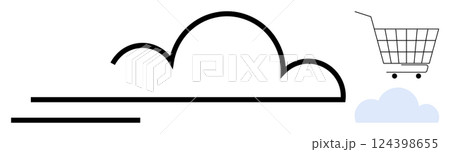 Cloud shape and shopping cart evoke online retail and storage. Ideal for e-commerce, cloud computing, online services, digital marketing, and global trade themes. Simple line art style Cloud shape and shopping cart evoke online retail and storage. Ideal for e-commerce, cloud computing, online services, digital marketing, and global trade themes. Simple line art style 124398655