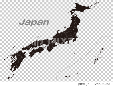 Black map of Japan divided into 47 prefectures 124398968