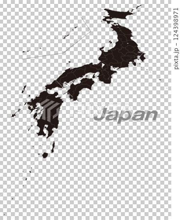 Map of Japan divided into 47 prefectures with Kyushu and Shikoku as the main focus Black Perth Map 124398971