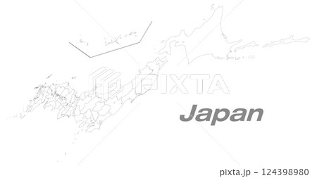 北海道・東北地方を中心にした47都道府県分け日本地図 パース白地図 124398980
