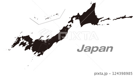 北海道・東北地方を中心にした地方分け日本地図 パース黒地図 124398985