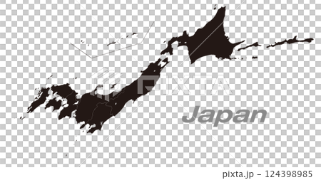 北海道・東北地方を中心にした地方分け日本地図 パース黒地図 124398985