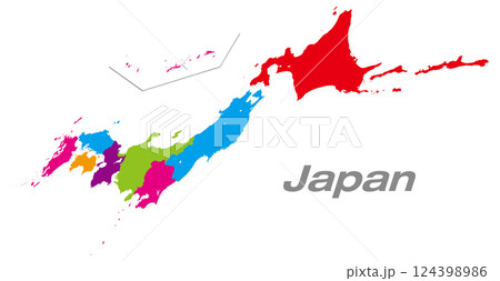 北海道・東北地方を中心にした地方分け日本地図 パース地図 124398986