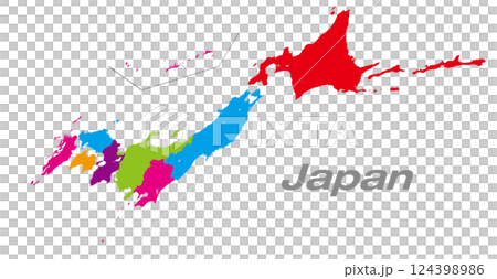 Map of Japan divided into regions, focusing on Hokkaido and Tohoku region Perth map 124398986