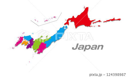 北海道・東北地方を中心にした地方分け日本地図 影付パース地図 124398987