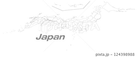 関東・中部地方を中心にした47都道府県分け日本地図 パース白地図 124398988