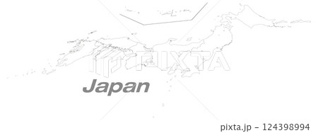 関東・中部地方を中心にした地方分け日本地図 パース白地図 124398994
