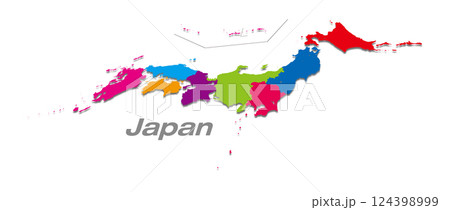 関東・中部地方を中心にした地方分け日本地図 影付パース地図 124398999