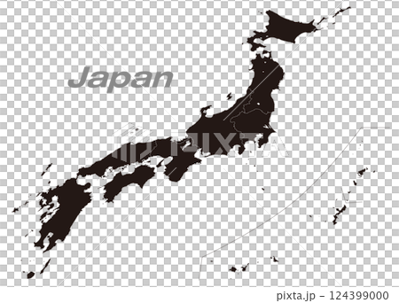 Map of Japan divided into regions Black map 124399000