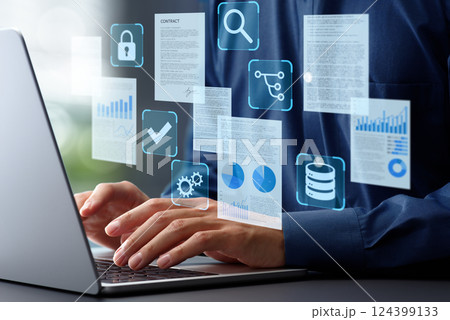 ビジネスにおけるドキュメントマネジメントシステムDMS。またはエンタープライズコンテンツ管理ECM。 124399133