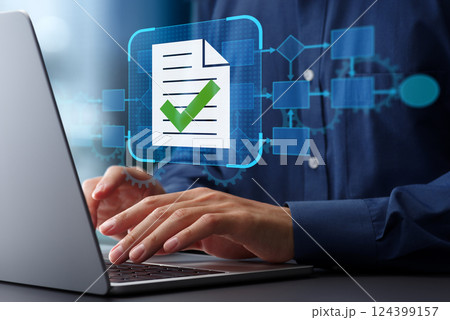 ビジネスプロセスの自動化BPAとドキュメントオートメーションのソリューション。フローチャートとチェッ 124399157