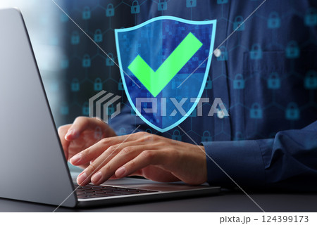 安全なネットワーク通信とサイバーセキュリティシステム。ファイアウォールと仮想プライベートネットワーク 124399173