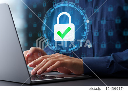 セキュアなデータプロテクションとネットワークセキュリティシステム。VPN接続とゼロトラストセキュリテ セキュアなデータプロテクションとネットワークセキュリティシステム。VPN接続とゼロトラストセキュリテ 124399174