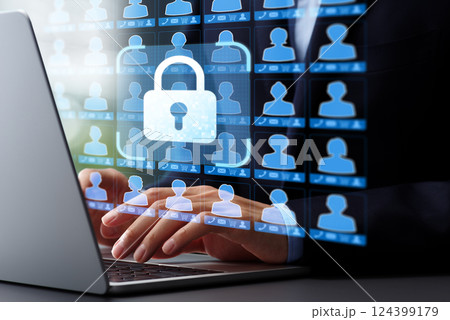 顧客の個人情報やプライバシーデータの保護。アクセスコントロールとセキュアな暗号化システム。オフィスの 124399179